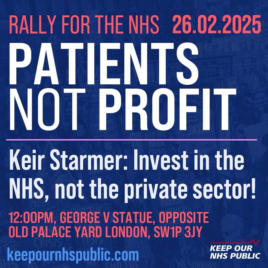 keepnhspublic's tweet photo. In or near London tomorrow?

Please join us outside parliament to let the Prime Minister know that further privatisation of our NHS is NOT the way forward!

Join NHS staff &amp; campaigners in sending government a powerful message ✊💙

Please repost! 🙏 https://t.co/dRdDjCtR47