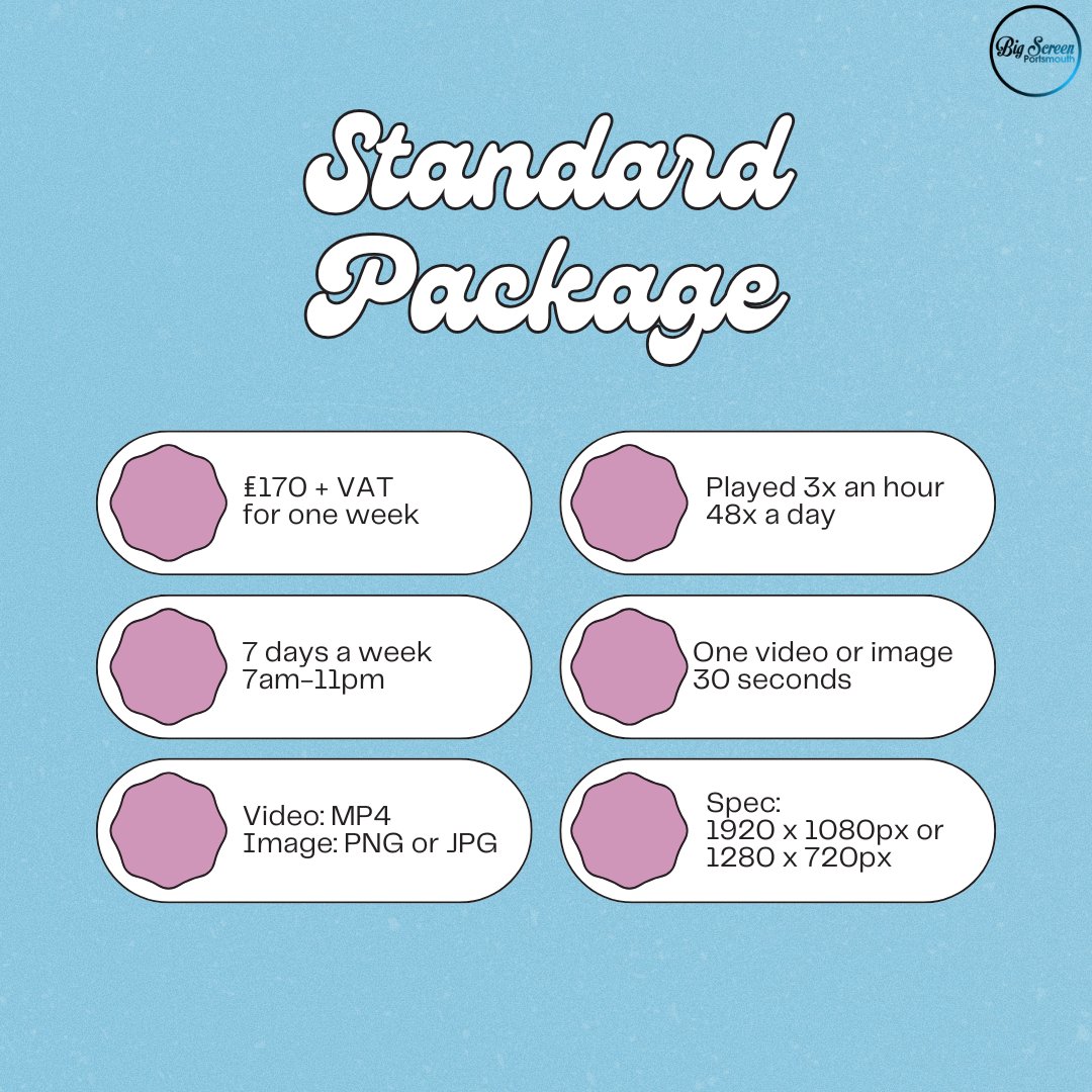 Wondered what our packages include? Here's a breakdown! ✌️

#bigscreen #portsmouth #pompey #southsea #advertising #adverts #local #supportlocal
