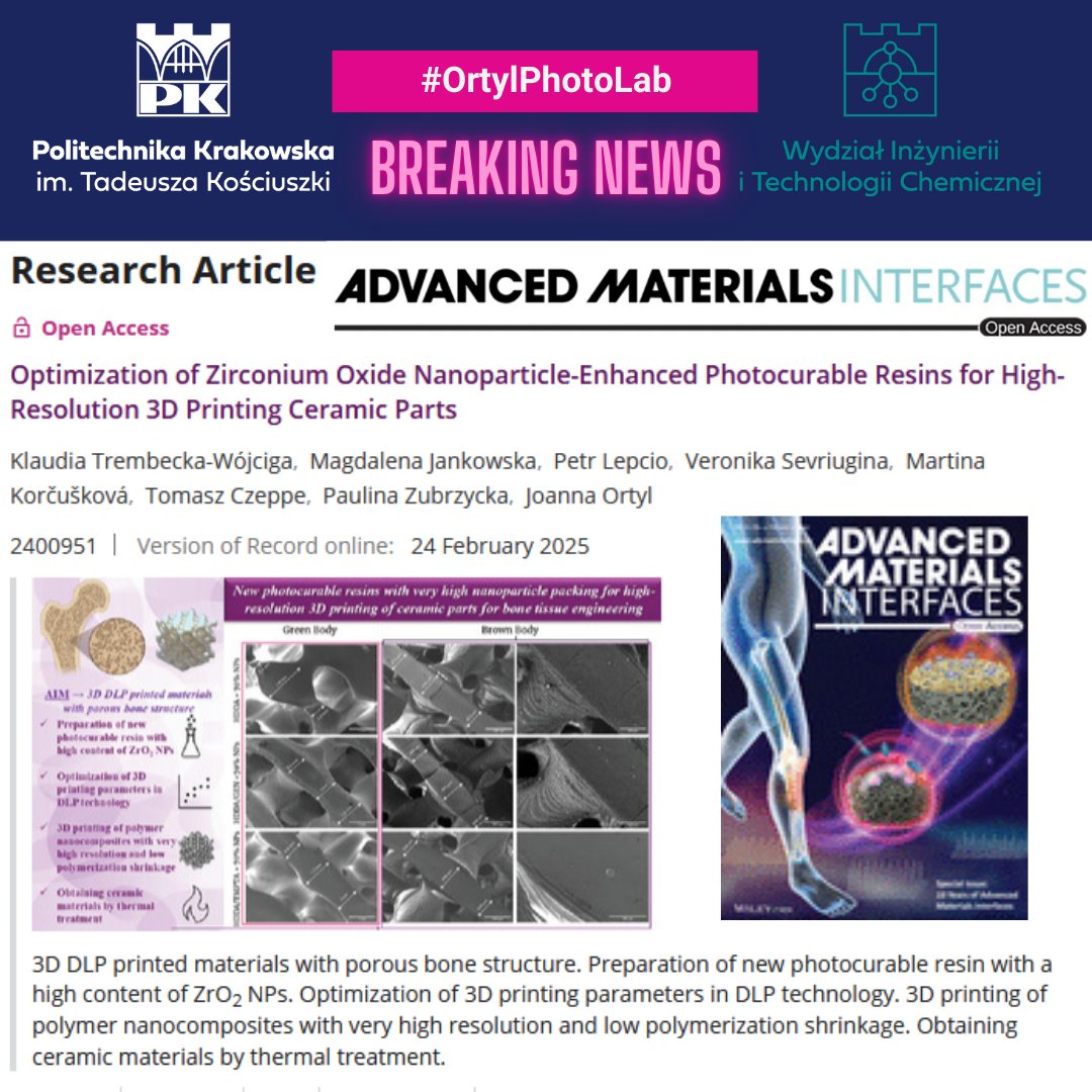Joanna Ortyl (@joannaortyl) on Twitter photo We've just released a new article on our research into 3D printed #bioceramics! 🎉 Led by @KlaudiaTrembecka in collaboration with <a href="/CEITEC_Brno/">CEITEC</a> and @PeterLepcio Check it out‼️#OrtylPhotoLab
<a href="/WileySTEM/">Wiley STEM</a> <a href="/wileyinresearch/">Wiley in research</a>
advanced.onlinelibrary.wiley.com/doi/10.1002/ad… We've just released a new article on our research into 3D printed #bioceramics! 🎉 Led by @KlaudiaTrembecka in collaboration with <a href="/CEITEC_Brno/">CEITEC</a> and @PeterLepcio Check it out‼️#OrtylPhotoLab
<a href="/WileySTEM/">Wiley STEM</a> <a href="/wileyinresearch/">Wiley in research</a>
advanced.onlinelibrary.wiley.com/doi/10.1002/ad…