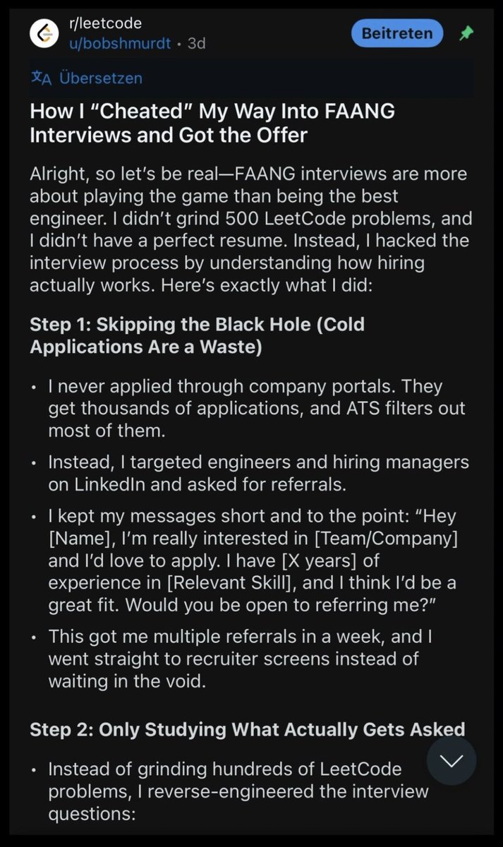 omoalhajaabiola's tweet image. A Redditor Who Landed a FAANG Job Spills the Ultimate Interview Hacks!
Step 1: Dodging the Application Black Hole
Skip the portals! ATS systems filter out most resumes.
Instead, I reached out directly to engineers and hiring managers on LinkedIn for referrals.
My message…