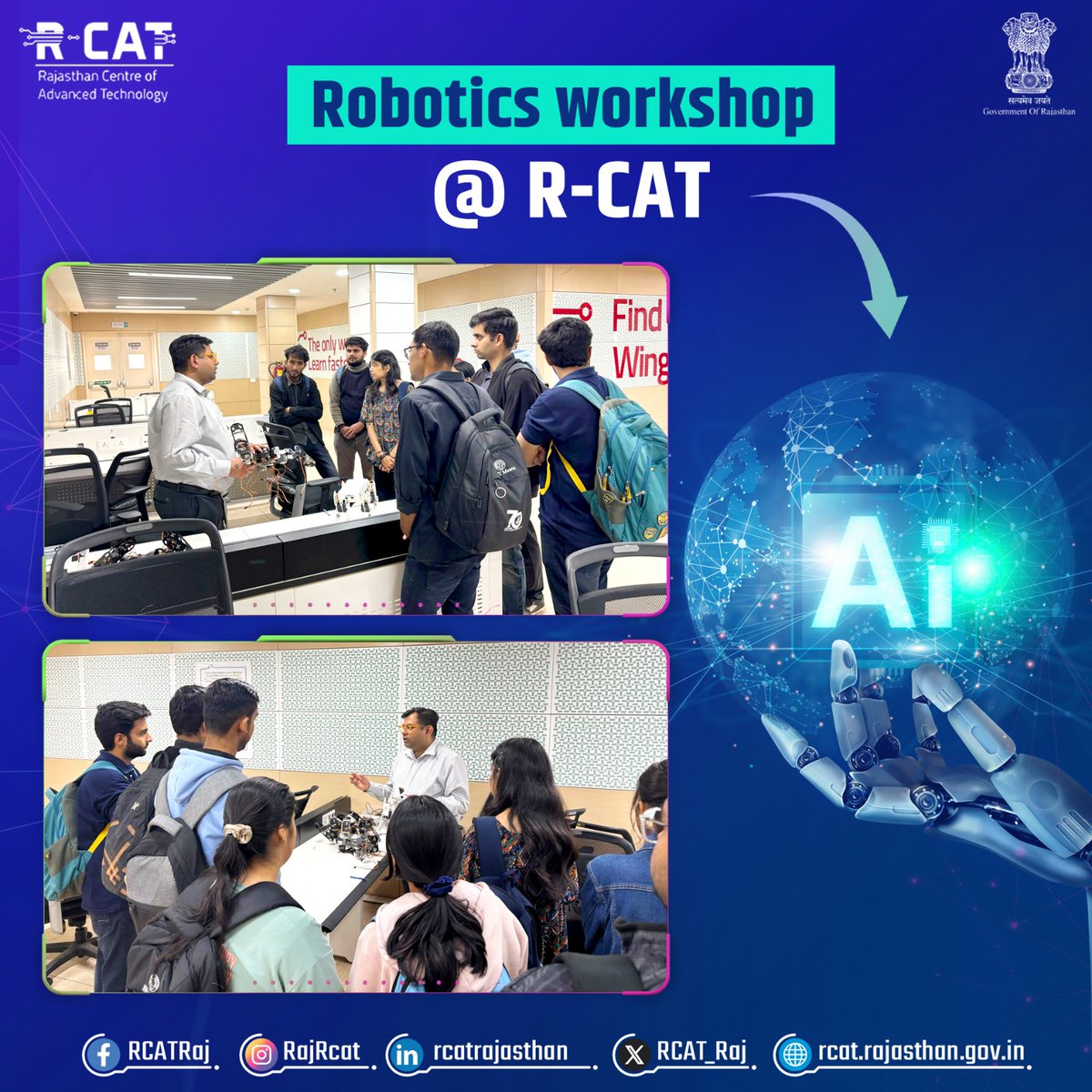 rajrcat's tweet image. 🤖🚀 Robotics Workshop at R-CAT! 🚀🤖
Students from Birla Institute of Technology, Jaipur, explored robotics, automation, and AI-driven machines, sparking insightful discussions on future tech!
Here's to shaping tomorrow’s innovators!
#RCAT #RoboticsWorkshop #AI #FutureTech