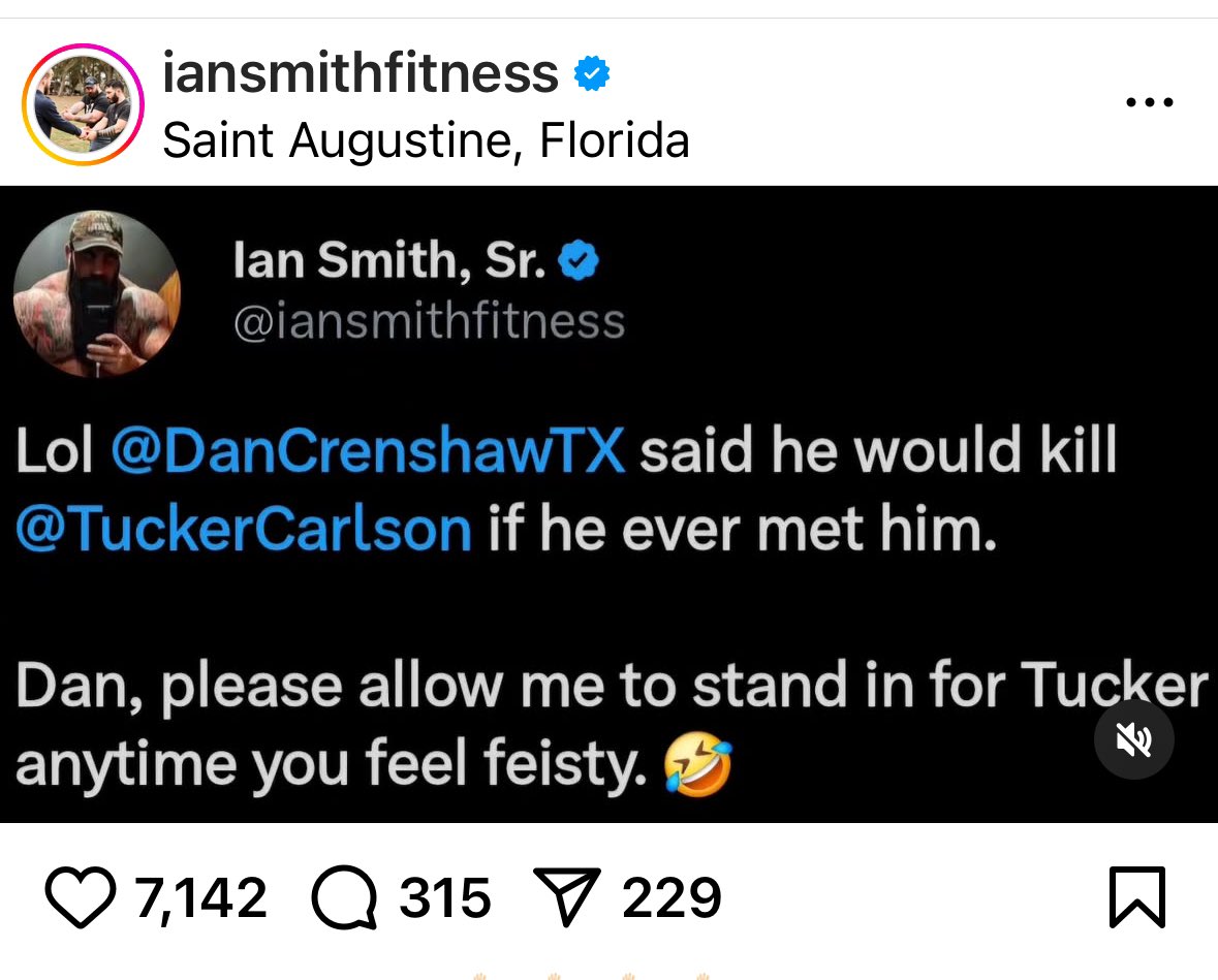 How does a sitting congressman (Dan Crenshaw) get to threaten the life of a journalist (Tucker Carlson) and have it be OK??? 
<a href="/elonmusk/">Elon Musk</a> <a href="/realDonaldTrump/">Donald J. Trump</a> <a href="/KashPatelX/">Kash Patel FBI Dir. Commentary</a> <a href="/PamBondi/">Pam Bondi</a>