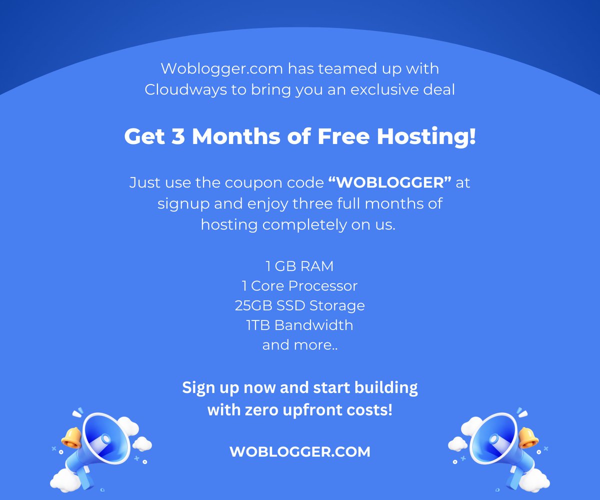 fluffycatspace's tweet photo. https://t.co/odRJFhfKEG has partnered with Cloudways to bring you an exclusive deal:
Enjoy three full months of hosting on the DigitalOcean 1GB RAM plan, completely on us!
Just use the coupon code "WOBLOGGER" at signup! https://t.co/bUKHeccKdu