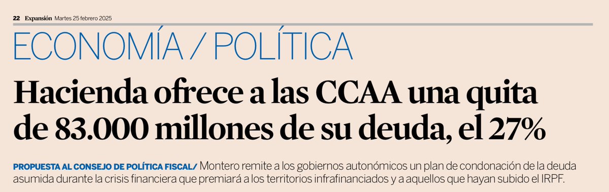 davmiranda's tweet photo. Para que nadie se autoengañe: la deuda de las CCAA no se condona, se mutualiza.

La deuda (esa herencia que dejamos a las futuras generaciones y que políticos y voceros irresponsables dicen que hay que seguir engordando) no desaparece, la asumimos todos los españoles. 

Incluso aquéllos que viven en CCAA cuyos gobernantes han sido responsables y han cuadrado las cuentas. 

La mutualización de la deuda es el deseo oculto de todo socialista gorrón que busca que otros (a los que despectivamente llaman “frugales”) les paguen la fiesta.

Tenía que decirlo, en vista de la sarta de estupideces que estoy leyendo al respecto.