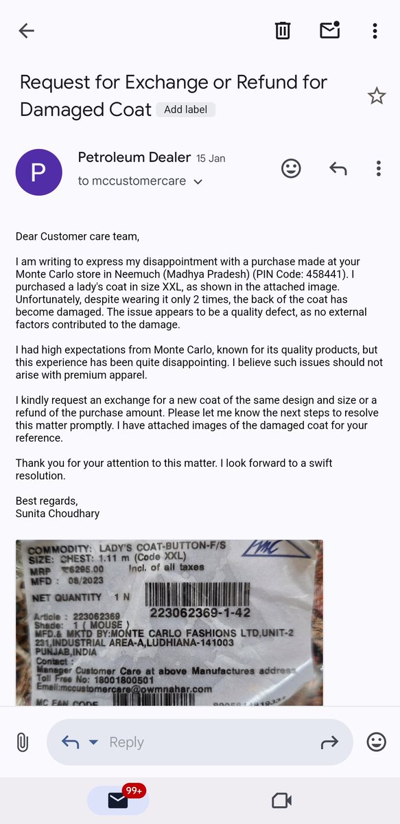voiceofgc's tweet photo. pathetic #productquality &amp; pathetic #aftersalesexperience from @montecarlostyle! Expensive products doesnt work for more than 2 wears and no service help from anyone in the company. Even no replies to mails. Think twice before buying from them!! @montecarlostyle https://t.co/peqP38mDP2