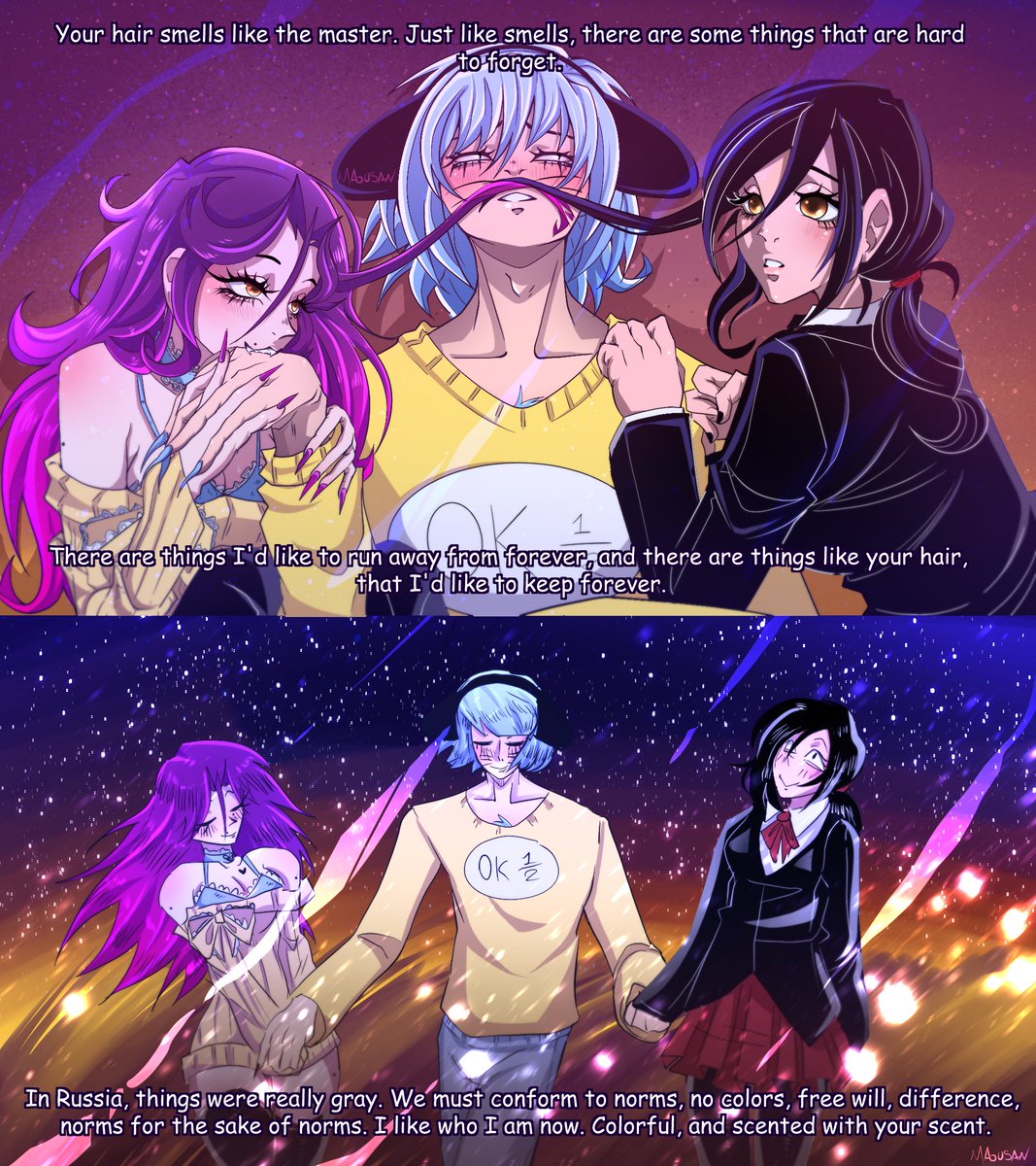 My friend, me and Nyon during that one scene / Anime screen art 

Game from: <a href="/g_notlucid/">Not Lucid</a> 

#ranfren #g_notlucid