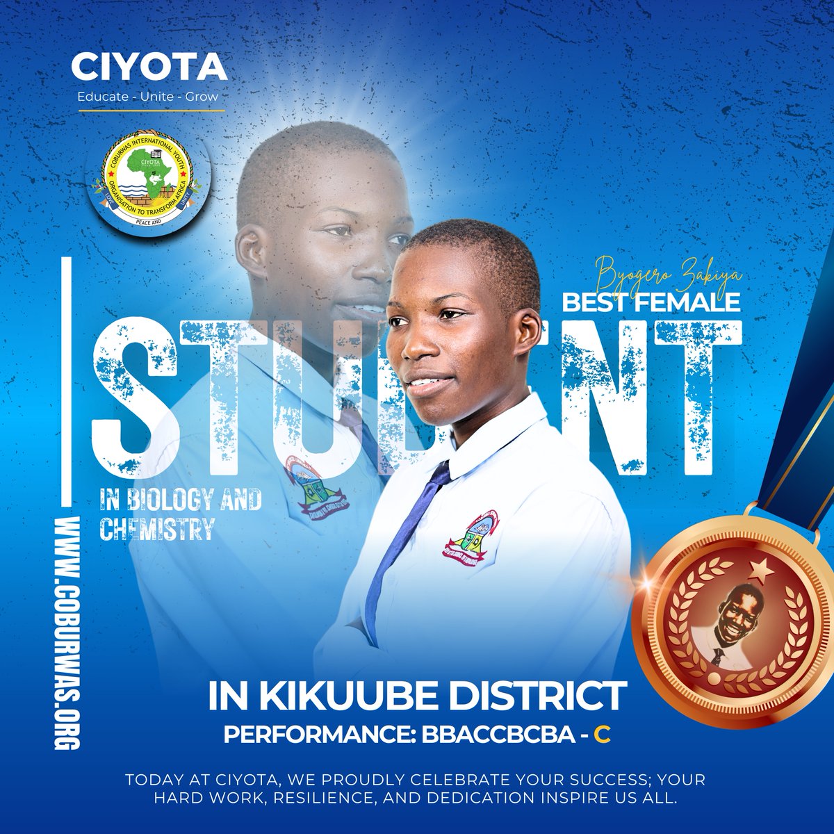 ciyotaofficial's tweet photo. Meet Zakiya &amp; Alistote—our two inspiring students making history in UNEB UCE 2024! 🎉
Zakiya, a resilient Ugandan girl, was the Best Female Student in Biology and chemistry, and Alistote, a refugee from DRC, became the Best-Performing Student in Kikuube District
Congratulations💙 https://t.co/l6gephKCVK