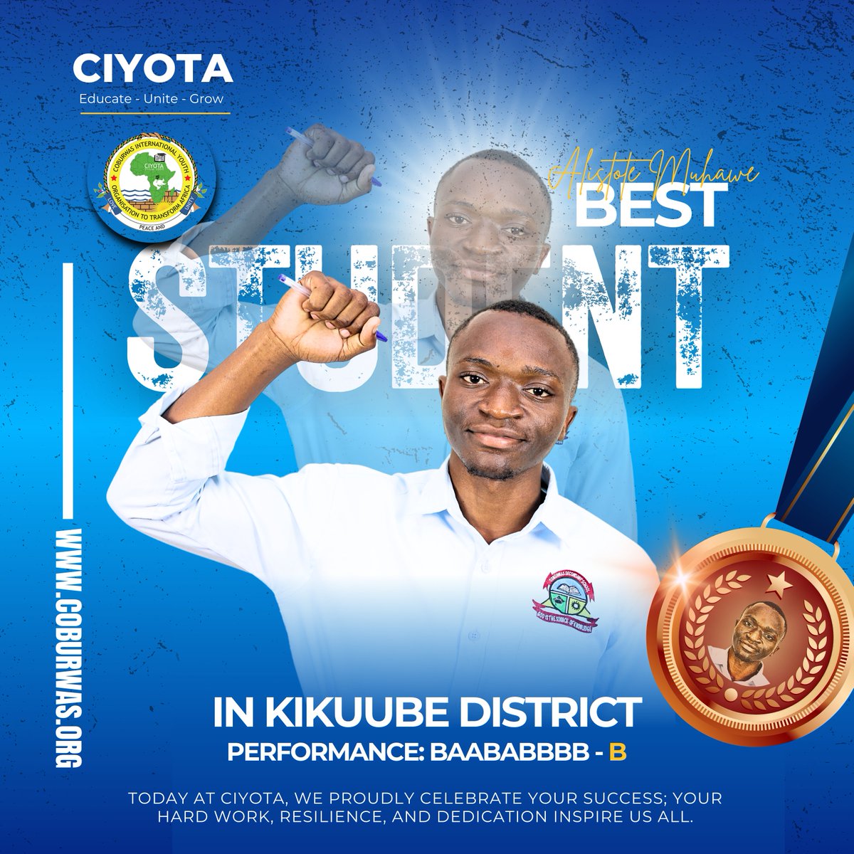 ciyotaofficial's tweet photo. Meet Zakiya &amp; Alistote—our two inspiring students making history in UNEB UCE 2024! 🎉
Zakiya, a resilient Ugandan girl, was the Best Female Student in Biology and chemistry, and Alistote, a refugee from DRC, became the Best-Performing Student in Kikuube District
Congratulations💙 https://t.co/l6gephKCVK