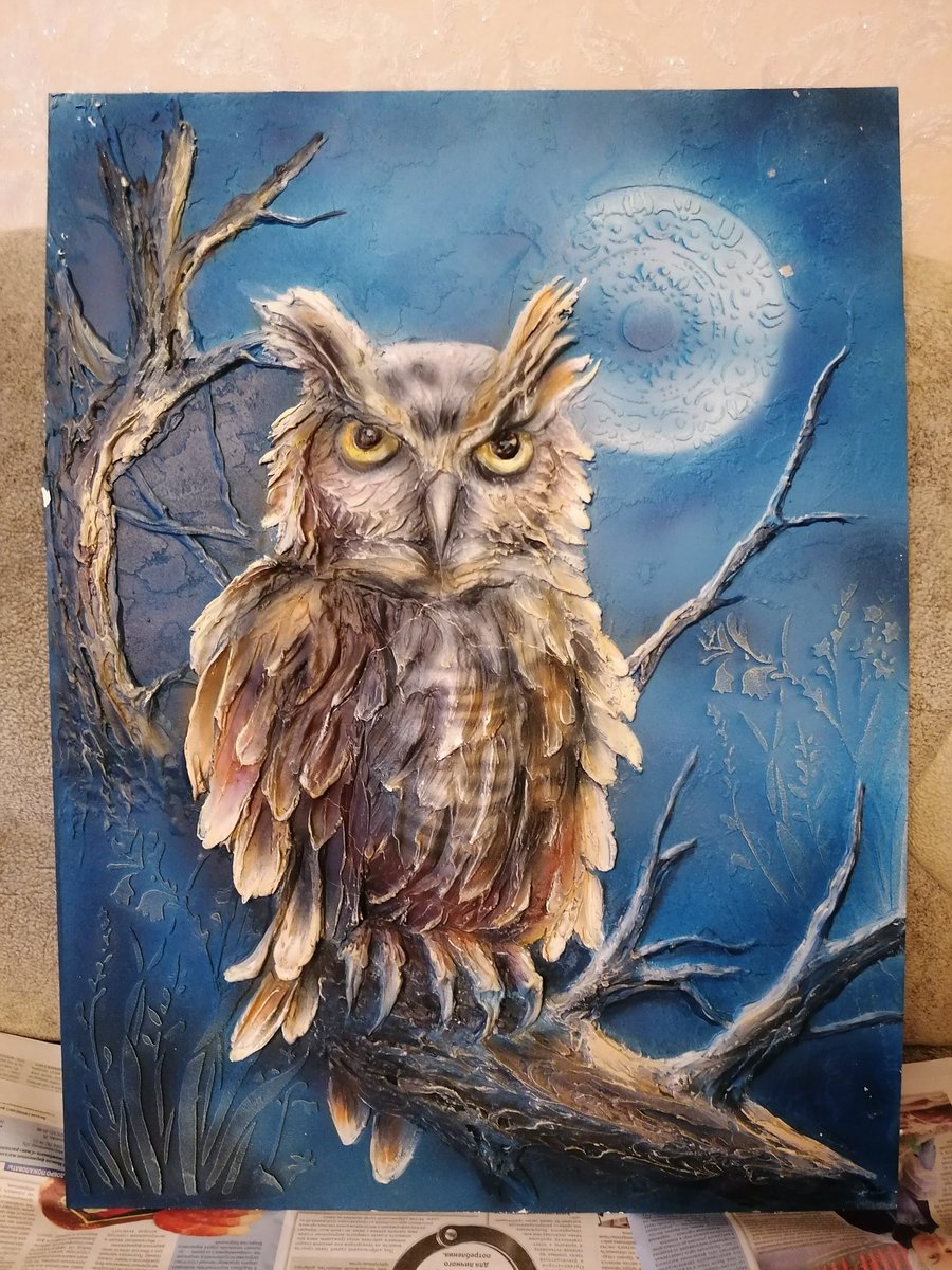 Artist Bogdalena Bah, Bas-relief eagle owl, #painting, #artist