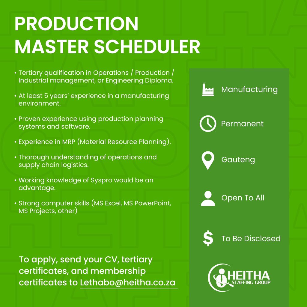 Job Alert!🚀  
Exciting career opportunity with one of our top clients! Apply now or tag someone perfect for the role.  

📩 heitha.co.za  
📧 info@heitha.co.za  
📞 012 443 6459  
💬 WhatsApp: 061 521 2473 / 064 543 2497

#HeithaStaffing #CareerMove #NowHiring