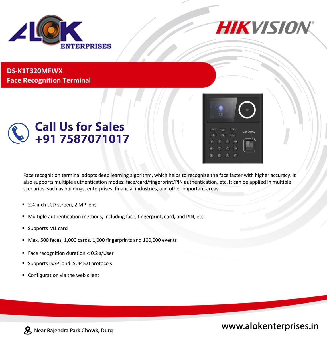 alokenpdurg's tweet photo. #CCTV,#IPCamera,#DVR,#NVR,#RFIDCard,#RFIDReader,#UHFCard,#UHFReader,#TimeAttendanceMachine,#BioMatrixMachine,#WIFiCamera,#SolarCamera,#4GCamera
Alok Enterprises
Near Rajendra Park Chowk,Station Road, Durg Call 07587071017,9039271017 https://t.co/dfVpvsqxCL