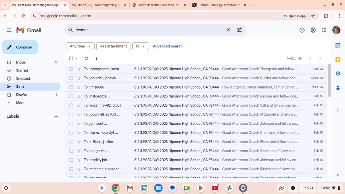 100 emails/day. I am dedicated to the recruiting process, I chase opportunity and I know these connections aren't gonna fall from the sky I want NOTHING more.. than to play at the next level. I will continue to be a sponge in this process and trust GOD!