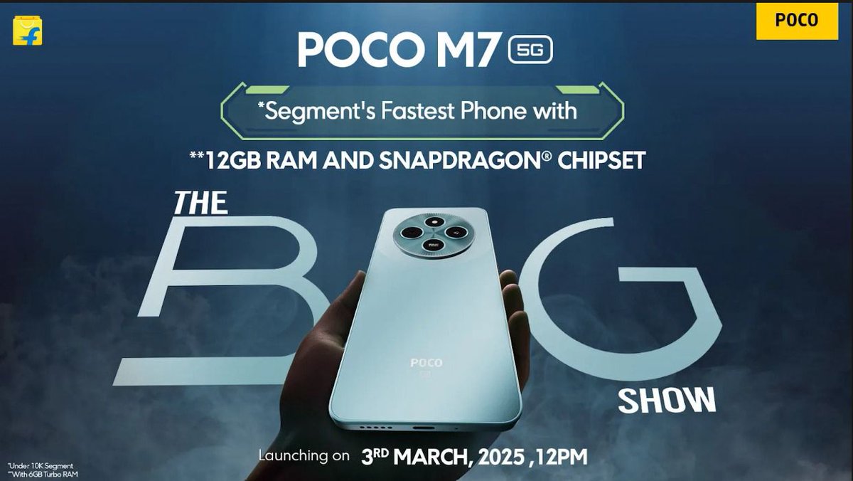 nirmaltv's tweet image. Poco is all set to launch Poco M7 in India on March 3rd. It will come with up to 12GB of RAM and Snapdragon chipset 
 @IndiaPOCO.
#POCOM7