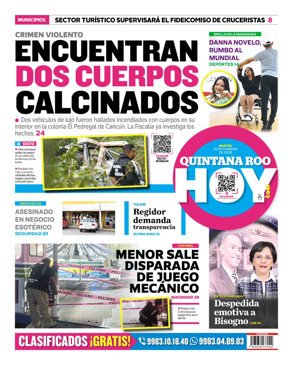 ¡Buenos días! ☕
📰 PORTADA
🗓 25 de febrero de 2025
🔴 Candados a proyectos irregulares
🔗 quintanaroohoy.com