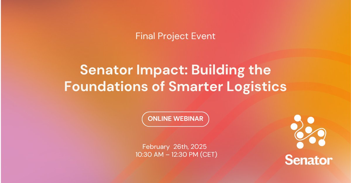 SENATOR (@senatorproject) on Twitter photo π’ Last chance to join the #SENATORProject Final Event β Tomorrow, Feb 26!
π Discover the SENATOR ICT platform, insights from urban living lab pilots, and expert discussions on the future of last-mile logistics.
Donβt miss out!
π Register now! π register.gotowebinar.com/register/85352β¦ π’ Last chance to join the #SENATORProject Final Event β Tomorrow, Feb 26!
π Discover the SENATOR ICT platform, insights from urban living lab pilots, and expert discussions on the future of last-mile logistics.
Donβt miss out!
π Register now! π register.gotowebinar.com/register/85352β¦