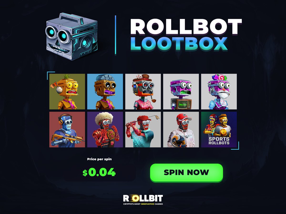 rollbit's tweet image. Hey, we&apos;re happy you made it! 🥳

We&apos;ve added ten heavily discounted Rollbots into a very special NFT Lootbox! For just 4 cents a spin, you could be their new holder!

This party is just getting started, so be sure to follow @rollbit throughout the day for more birthday fun!