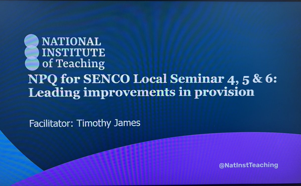 Ready for local seminar 2 - leading improvements in provision - looking forward to delivering these modules to NPQSENCO cohort on behalf of the <a href="/NatInstTeaching/">National Institute of Teaching</a> and <a href="/WhiteHorseFed/">The White Horse Federation</a>
