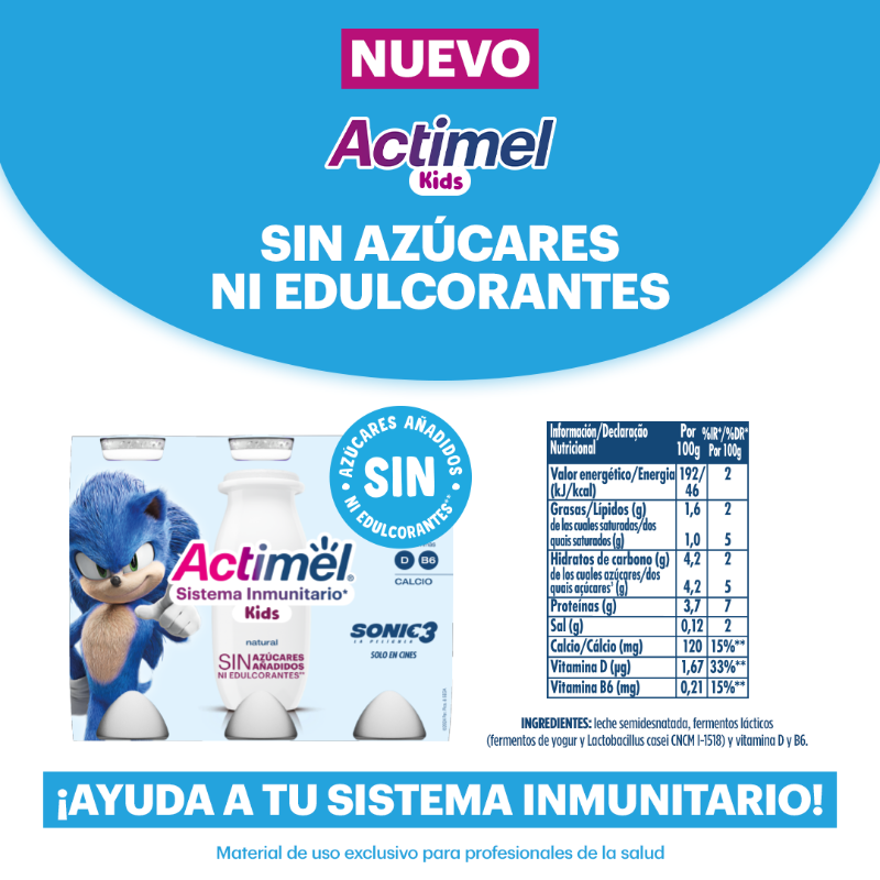 alimelcambio's tweet photo. ¡Nuevo Actimel Kids natural! Primer 𝘓. 𝘤𝘢𝘴𝘦𝘪 sin azúcares añadidos ni edulcorantes. Con probiótico exclusivo 𝘓. 𝘤𝘢𝘴𝘦𝘪 CNCM I-1518 y con vitaminas D y B6, que ayudan al funcionamiento normal del sistema inmunitario de lxs niñxs.