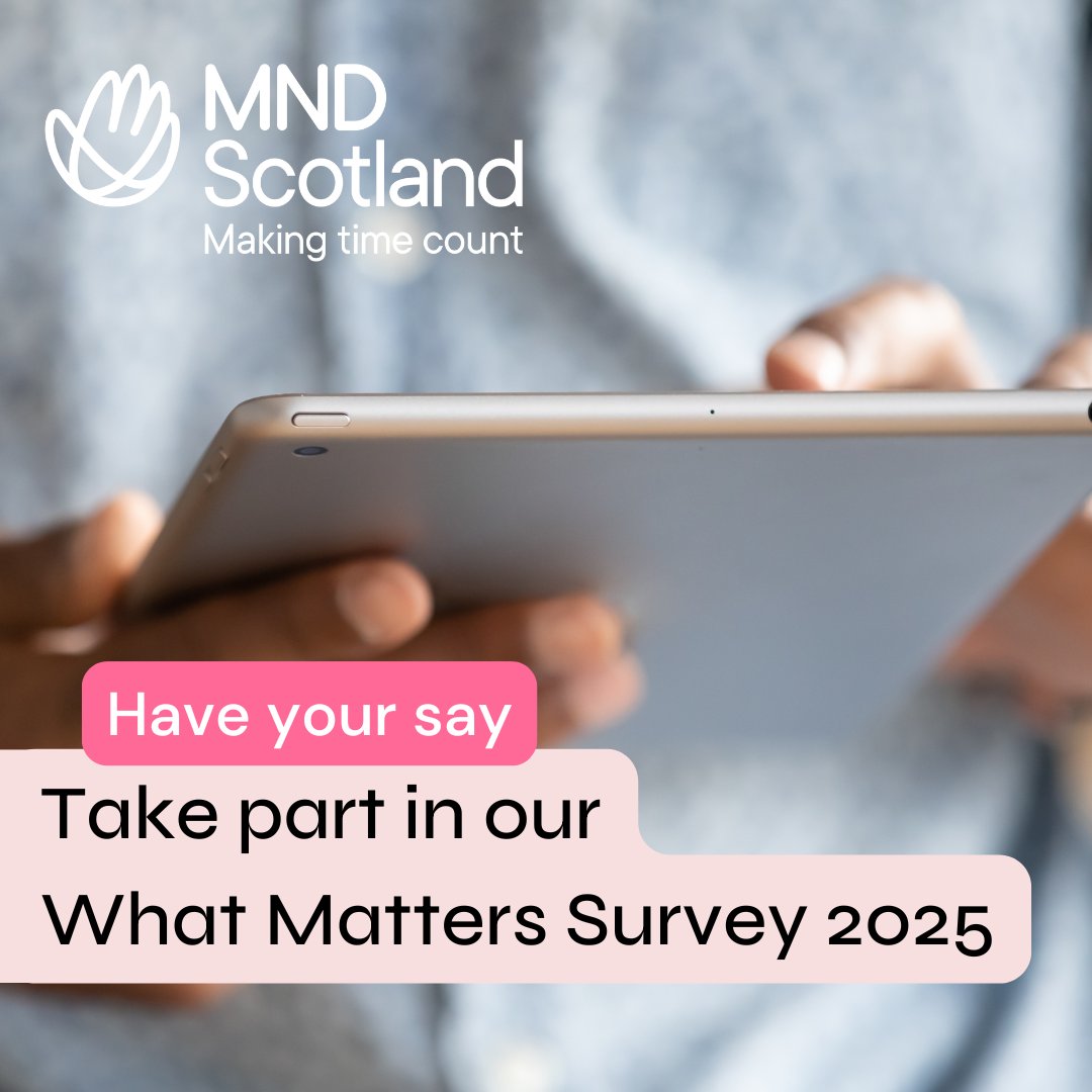 MNDScotland's tweet photo. We are inviting people affected by motor neuron disease to take part in our What Matters survey to help shape MND Scotland's future support and research:   https://t.co/n43fWfJRzI
#MNDScotland #MND #MakeTimeCount https://t.co/r1WdwlICEk