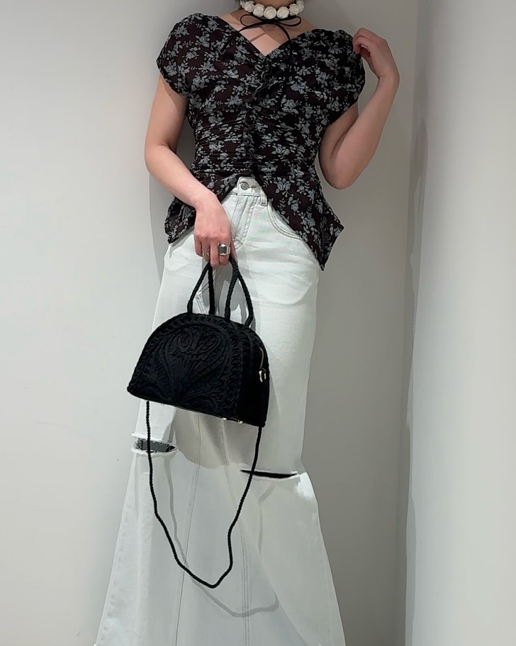 FETICO ROSE VELVET TULLE SHIRRING TOP