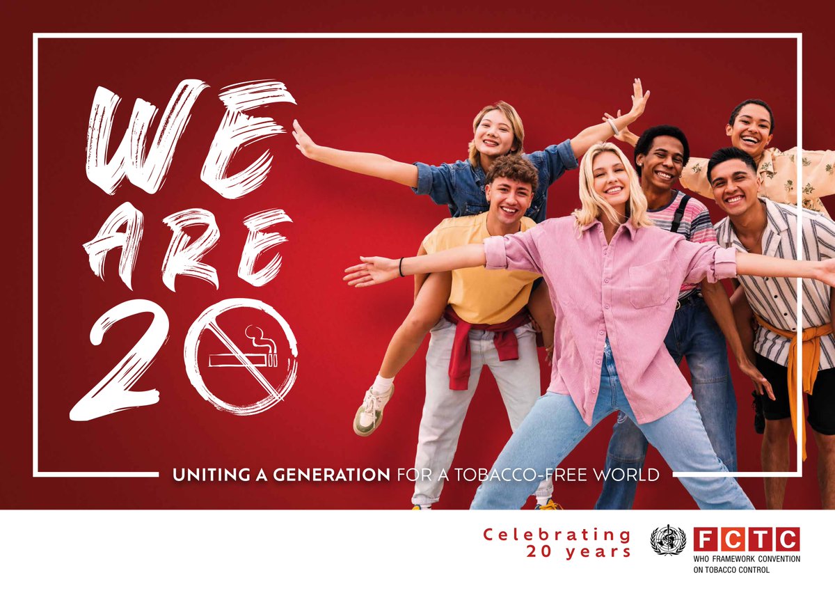 TobControlUnit's tweet image. This week marks the 20th anniversary of the entry into force of the WHO Framework Convention on Tobacco Control. 

Together with @FCTCofficial, we have evaluated policies and implemented successful programmes. Let&apos;s keep moving towards a tobacco-free world!

#FCTC20Years #WeAre20