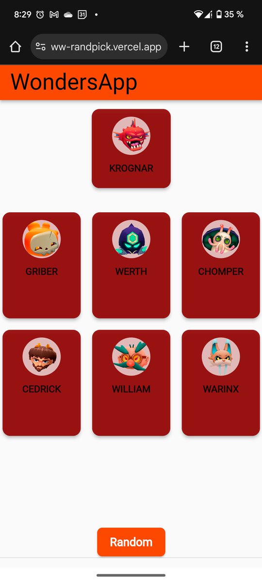 Buenos dias 😁
Tiene mejor pinta que ayer, no?

Podéis probar a generar mazos random de <a href="/WonderWarsGame/">Wonder Wars</a> 

ww-randpick.vercel.app

Tengo detectado que en algunas tropas no carga su imagen, esta tarde me pongo a revisarlo. 
Si veis algo raro decidme ☺️