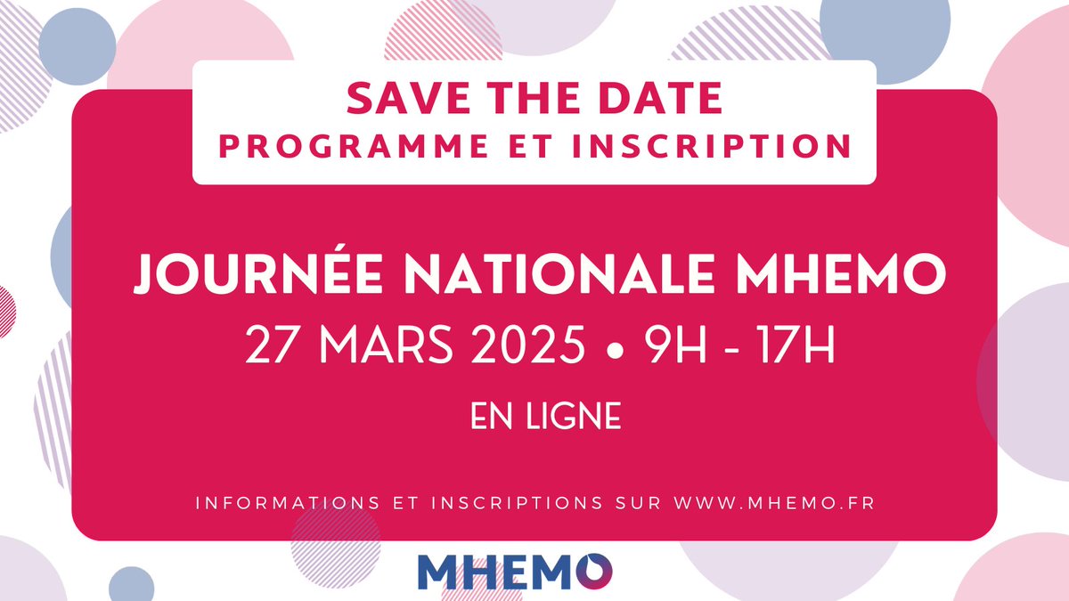 [📅JOURNEE MHEMO] 

Découvrez le programme et inscrivez-vous dès maintenant à la journée nationale de la filière MHEMO !

📄 Inscription gratuite et obligatoire.

📅 27 mars 2025
🕖 9h - 17h
💻 webconférence

➕ d'infos ➡ mhemo.fr/agenda/?event_…
