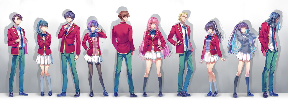 youkosozitsu's tweet photo. ◤￣￣￣￣￣￣￣￣
　集合ビジュアル
＿＿＿＿＿＿＿＿◢

綾小路クラスと一之瀬クラスの集合ビジュアル！

#よう実3年生編 https://t.co/YEqKrnnJIR