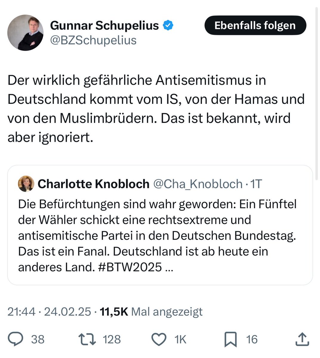 Erklärt ein Axel-Springer-Kolumnist der Präsidentin der israelitischen Kultusgemeinde vor, einer Holocaust-Überlebenden. Was für eine Anmaßung. Was für ein Größenwahn.
