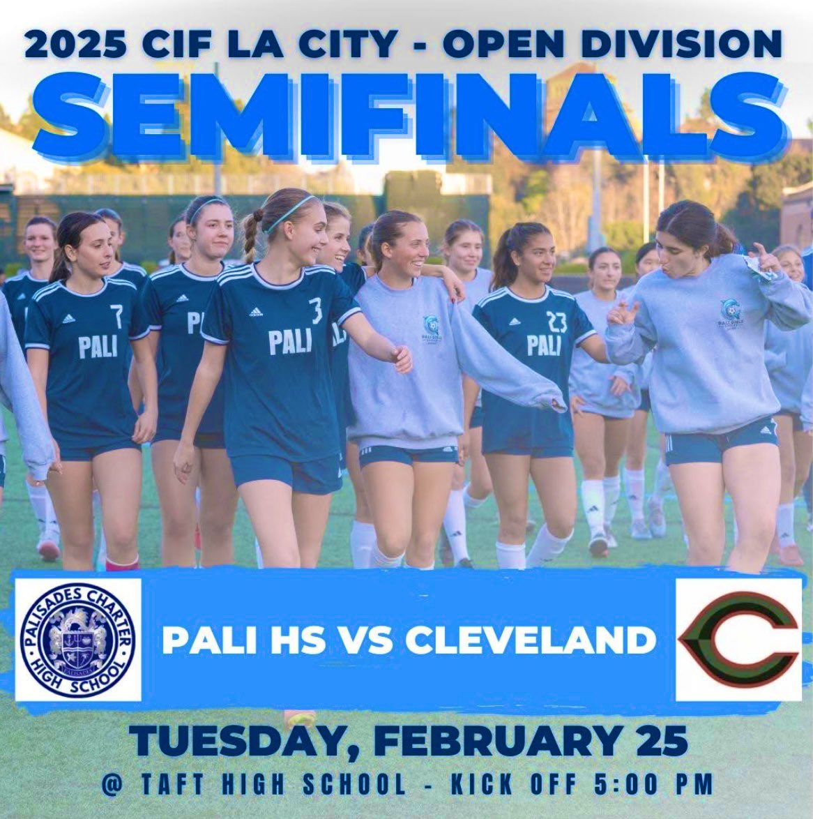 Mechal Green (2026) (@mechalgreen16) on Twitter photo Semifinals tomorrow!
Playing for 90272🐬♾️
Go Pali! #palistrong
vs. Cleveland HS
⏰ 5 pm
📍Taft HS Woodland Hills
<a href="/palicharterhigh/">Palisades Charter HS</a> <a href="/palipostsports/">Steve Galluzzo</a>
<a href="/latsondheimer/">eric sondheimer</a> <a href="/ImYouthSoccer/">ECNL/GA/Recruiting/College Soccer</a> <a href="/MaxPreps/">MaxPreps</a> <a href="/PrepSoccerCA/">Prep Soccer California</a> <a href="/PrepSoccer/">Prep Soccer ⚽️</a> <a href="/SoCalGirlSoccer/">SoCalGirlsSoccer</a> <a href="/JREskilson/">J.R. Eskilson</a> <a href="/VicOlorunfemi10/">Victor Olorunfemi</a> Semifinals tomorrow!
Playing for 90272🐬♾️
Go Pali! #palistrong
vs. Cleveland HS
⏰ 5 pm
📍Taft HS Woodland Hills
<a href="/palicharterhigh/">Palisades Charter HS</a> <a href="/palipostsports/">Steve Galluzzo</a>
<a href="/latsondheimer/">eric sondheimer</a> <a href="/ImYouthSoccer/">ECNL/GA/Recruiting/College Soccer</a> <a href="/MaxPreps/">MaxPreps</a> <a href="/PrepSoccerCA/">Prep Soccer California</a> <a href="/PrepSoccer/">Prep Soccer ⚽️</a> <a href="/SoCalGirlSoccer/">SoCalGirlsSoccer</a> <a href="/JREskilson/">J.R. Eskilson</a> <a href="/VicOlorunfemi10/">Victor Olorunfemi</a>