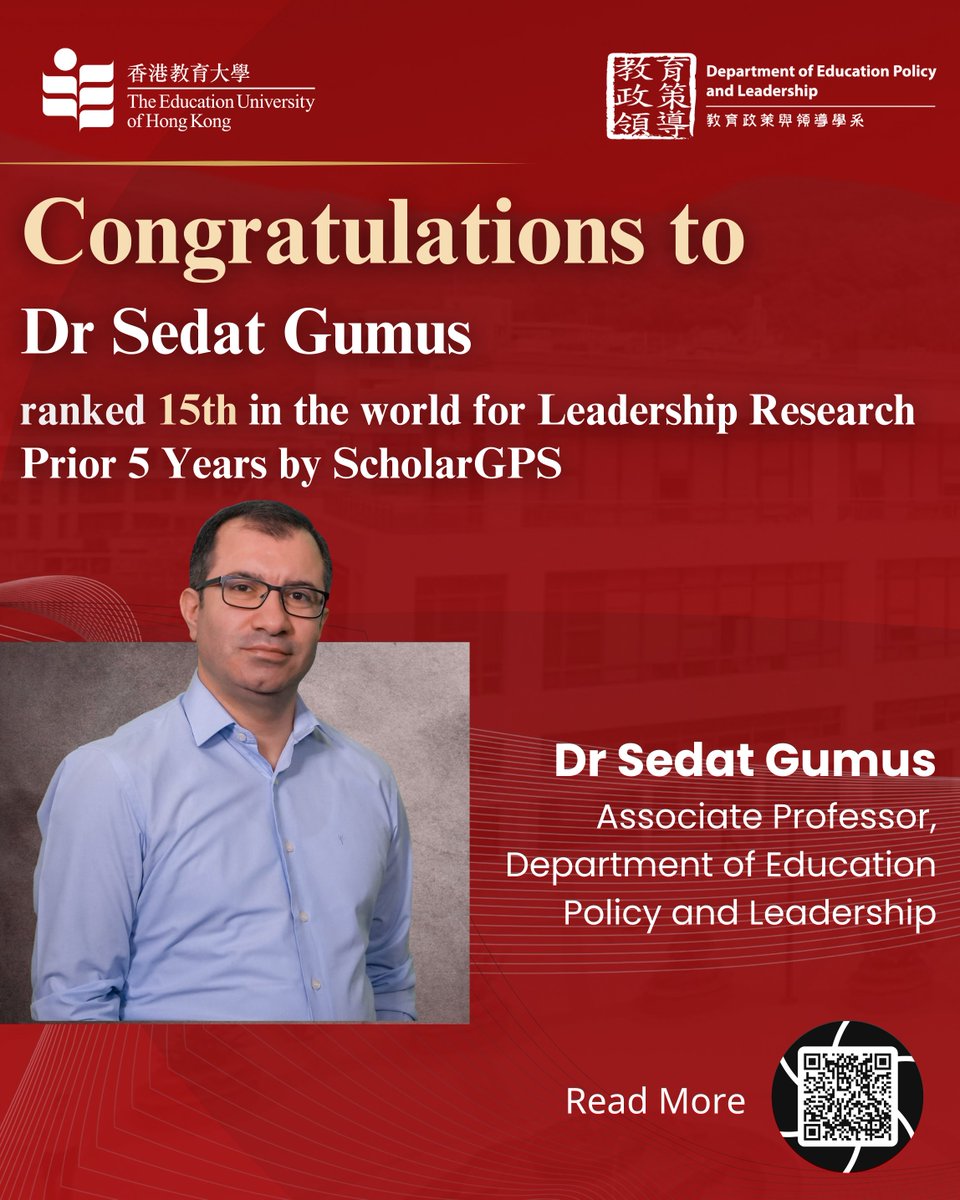 EPL EdUHK (@epl_eduhk) on Twitter photo Congratulations to Dr Sedat Gumus <a href="/gumussed/">Sedat Gümüş</a>, our Associate Professor, ranked 15th in the world for Leadership research based on the last 5 years’ performance, along with well-known scholars across the world!🌐
Read More: Link in Bio
#EdUHK #Education #EPL #Research #ScholarGPS Congratulations to Dr Sedat Gumus <a href="/gumussed/">Sedat Gümüş</a>, our Associate Professor, ranked 15th in the world for Leadership research based on the last 5 years’ performance, along with well-known scholars across the world!🌐
Read More: Link in Bio
#EdUHK #Education #EPL #Research #ScholarGPS