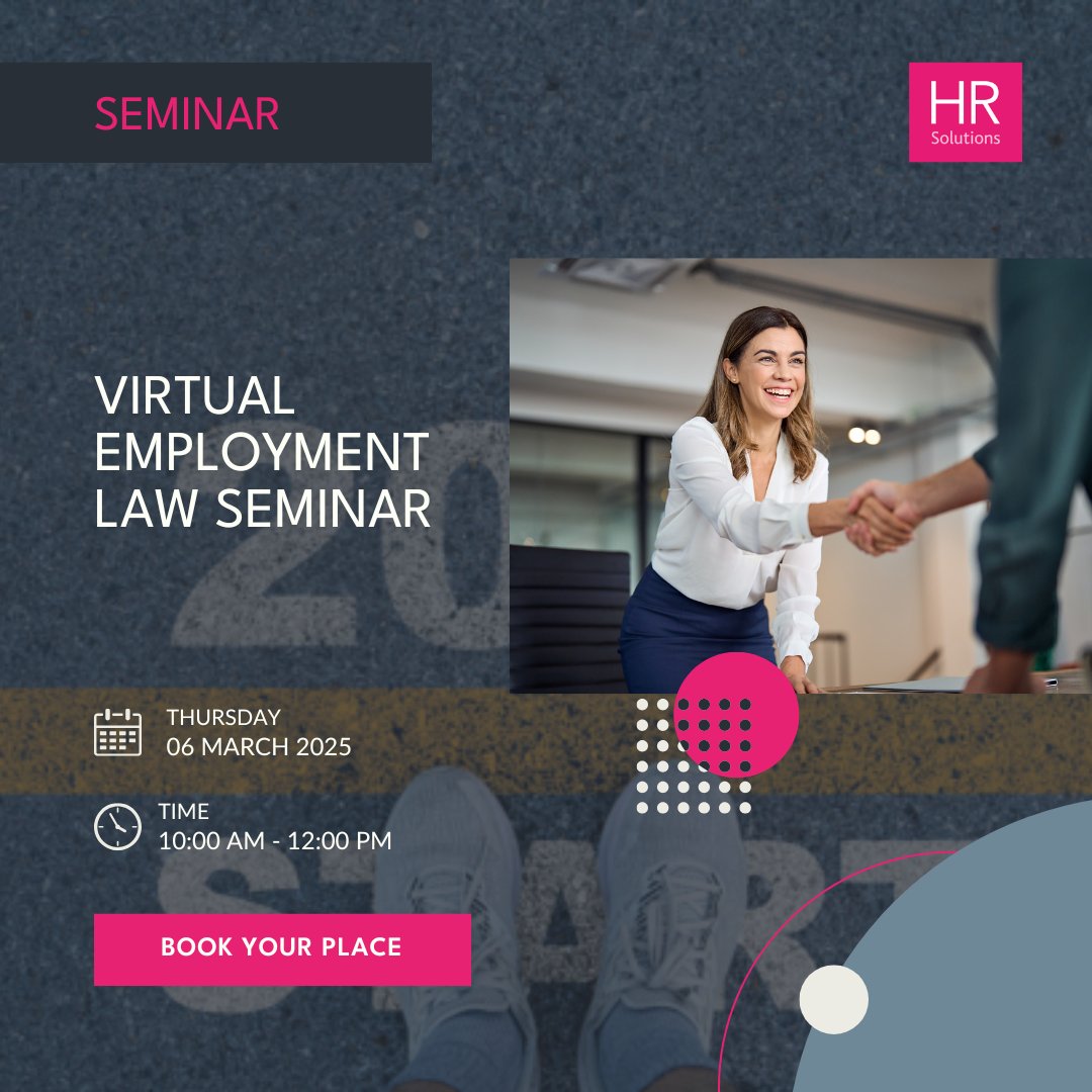 Join HR Solutions virtually on 6th March (10:00-12:00) for our annual employment law seminar.

We'll cover:
✅ The Employment Rights Bill
✅ The Equality (Race &amp; Disability) Bill
✅ Statutory rates for 2025/26
✅ Key case rulings &amp; what’s ahead

hrsolutions-uk.com/webinars/virtu…
