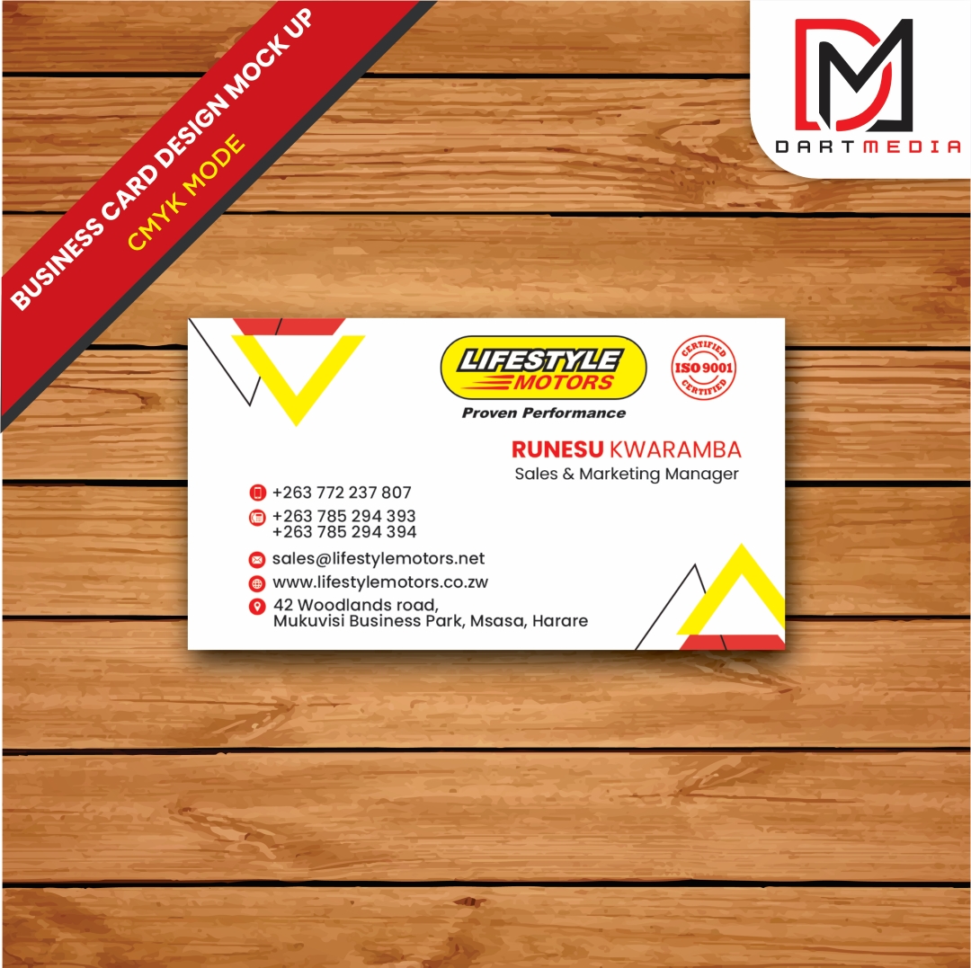 Your business card is an extension of your brand identity. A clean design reinforces your brand image and helps establish recognition. 

Client :Lifestyle Motors 
Job : Business Cards Design &amp; Print

MAKE YOUR ORDER :
Whatsapp :  wa.me/+263713519410  
Call Us : 0713519410