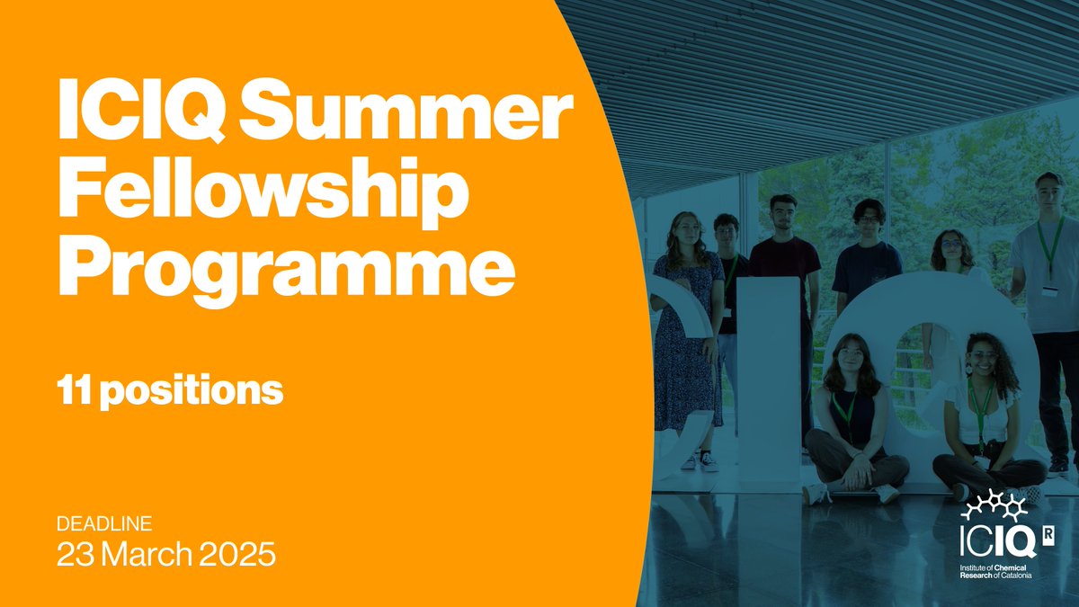 ICIQ (@iciqchem) on Twitter photo #ICIQSummerFellows
🌞Apply for the ICIQ Summer Fellowship Programme and spend 10 weeks in a top research centre!
✅ Paid internship
✅ Hands-on research & mentorship
✅ International scientific environment
Apply🔗careers.iciq.org/jobs/5578148-i…
<a href="/RSEQUIMICA/">RSEQ</a> <a href="/JovenesQuimicos/">Jóvenes Investigadores Químicos (JIQ-RSEQ)</a> <a href="/iCERCA/">Centres CERCA</a> #ICIQSummerFellows
🌞Apply for the ICIQ Summer Fellowship Programme and spend 10 weeks in a top research centre!
✅ Paid internship
✅ Hands-on research & mentorship
✅ International scientific environment
Apply🔗careers.iciq.org/jobs/5578148-i…
<a href="/RSEQUIMICA/">RSEQ</a> <a href="/JovenesQuimicos/">Jóvenes Investigadores Químicos (JIQ-RSEQ)</a> <a href="/iCERCA/">Centres CERCA</a>