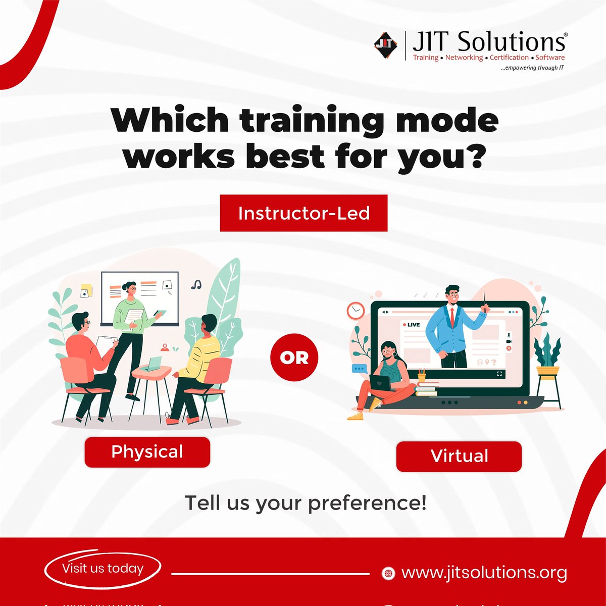 jitsolutionsng's tweet image. Your Learning, Your Choice! 

Which training mode works best for you?

Instructor-led :
Virtual Classes – Learn from anywhere

Physical Classes – Engage in a hands-on learning experience

We’ve got both options to fit your learning style. 

jitsolutions.org
 
#JitSolutions