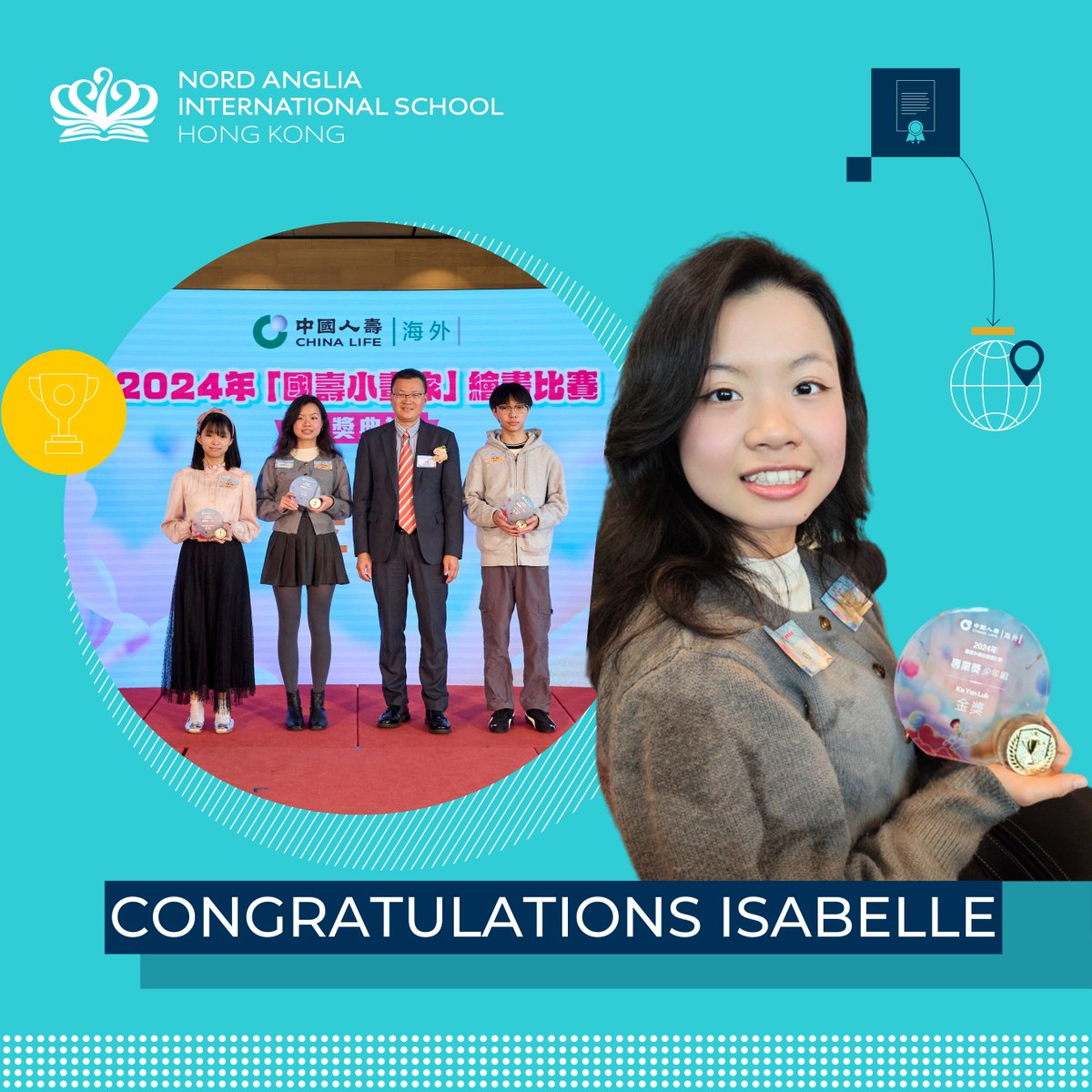 NAISHongKong's tweet image. 🎨✨ Shining Star Alert! ✨🎨 Huge congrats to Isabelle L., our Year 12 talented and dedicated artist, for winning the Professional Gold Award at The "Kids Art" Drawing Competition by China Life (Overseas)!
We’re so proud of you, Isabelle—keep inspiring us! 🏆💖