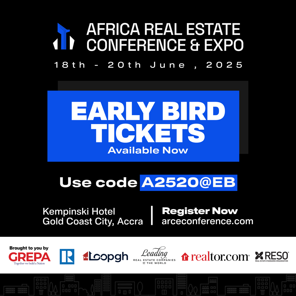 arceconferences's tweet photo. Early Bird Tickets are available now via the link in our bio.

Enter Code: A2520@EB at the checkout to secure a HUGE 45% discount on your ticket price.

Hurry - this offer won’t be around for long!
_____

#ARCE2025 #ARCEConference #Proptech #realestate #africa

@arceconferences  @realestategh  @RealLadyVicky