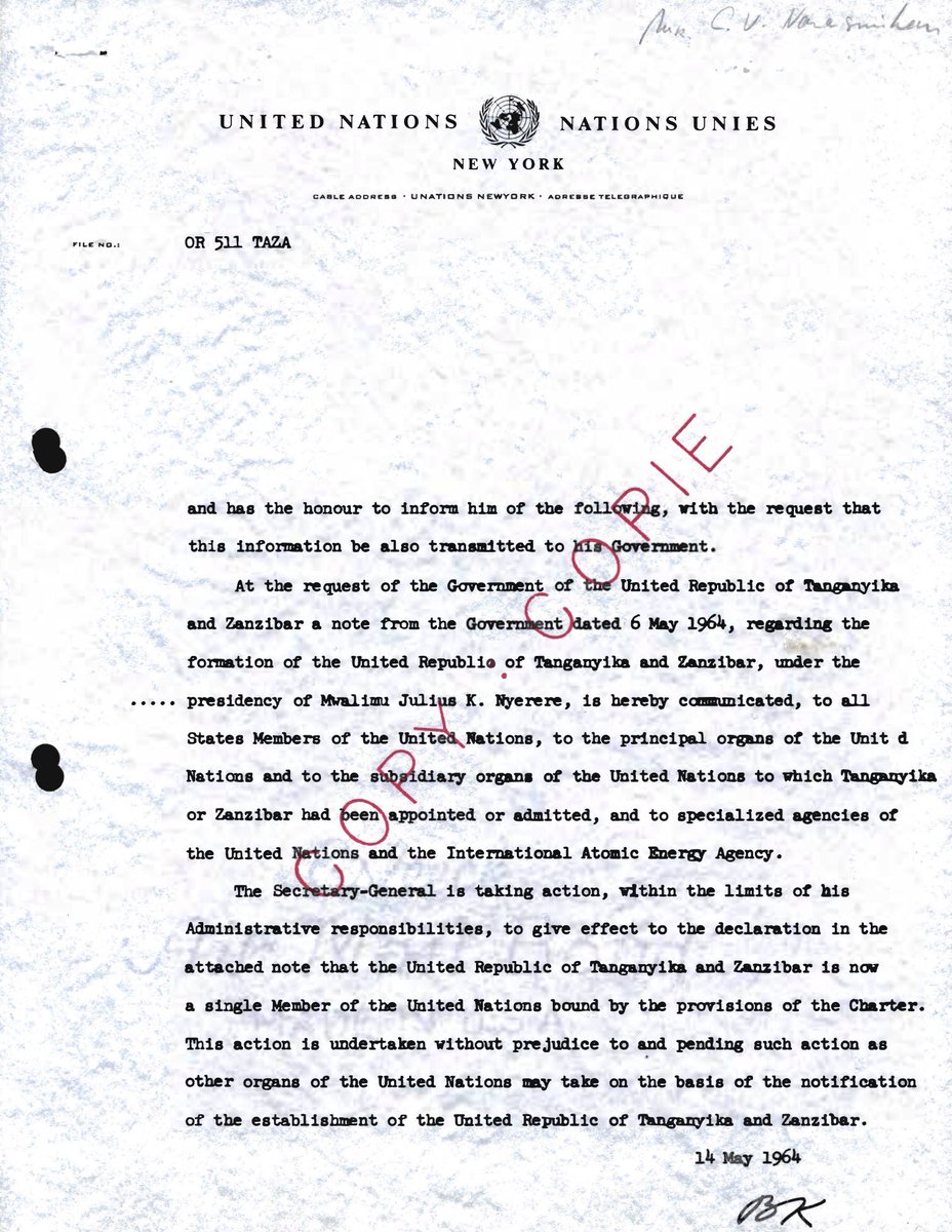 westtoeastt's tweet photo. When the Republic of Tanganyika and the People’s Republic of Zanzibar joined in a union to form the United Republic of Tanzania, they notified all relevant multilateral organizations, such as the United Nations, of the formation of their new nation.

The government of the new nation subsequently registered the Articles of Union with the United Nations under Article 102 of the UN Charter, as required.

All treaties and international agreements entered into by UN member states must be registered with the Secretariat of the United Nations.

If a treaty or agreement is not registered, the parties cannot invoke it before any organ of the UN, including the International Court of Justice (ICJ).

The Republic of Somalia (former trusteeship) followed none of the steps taken by the United Republic of Tanzania. There was no name change indicating the formation of a new political entity, no notification to the relevant parties of the creation of a new country, and no Articles of Union or other legal instruments signed between the sovereign states of Somaliland and Somalia registered at the United Nations, as required. The independent state of Somaliland was simply absorbed, and its sovereignty was illegally annexed without the consent of its people, as required.

The Mogadishu administration routinely asserts its juridical claims under international law; however, its failure to adhere to the requisite legal procedures and frameworks renders such assertions untenable. Given its noncompliance with established protocols, it would be unable to substantiate its position before the @CIJ_ICJ should the matter be formally contested.