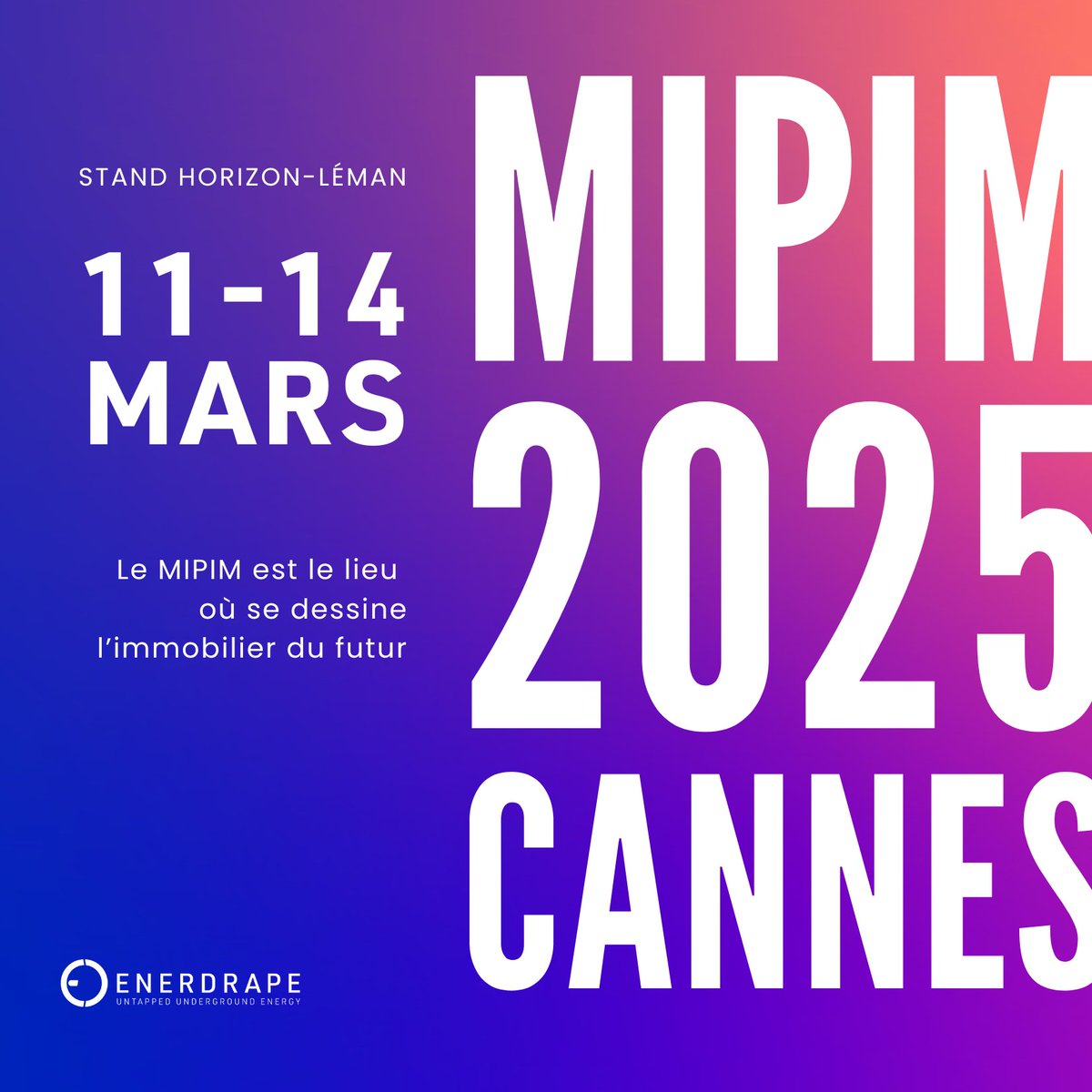 Enerdrape au <a href="/MIPIMWorld/">MIPIM</a>  2025!

📍 RDV sur le stand suisse d’Horizon Léman à Cannes, du 11 au 14 mars, pour découvrir notre solution.

🤝 Envie d’échanger ? Contactez-nous !

#MIPIM2025 #ImmobilierDurable #Géothermie #Innovation #Networking