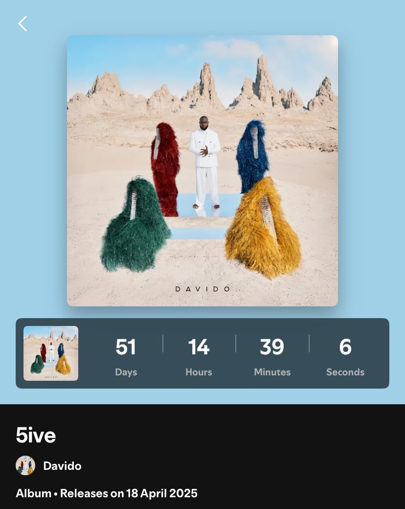 Davido’s “5ive” has been postponed and is set to arrive on the 18th of April, 2025. 💽