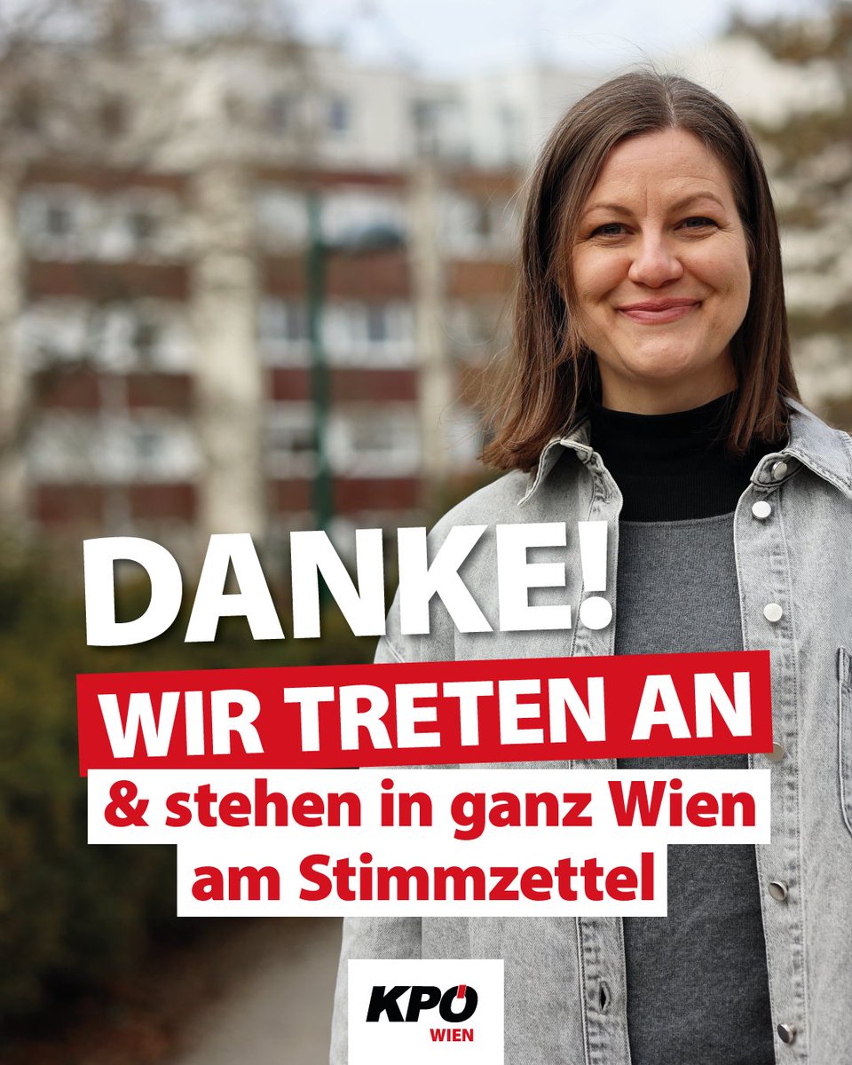 WIR SAGEN DANKE! ❤️🤝
Durch die Unterstützung der Wienerinnen und Wiener stehen wir bei der kommenden Wahl am Stimmzettel! 

Findest du auch das es eine soziale Alternative in Wien braucht? Dann nutze am 27. April deine Stimme: KPÖ ins Rathaus wählen🚩