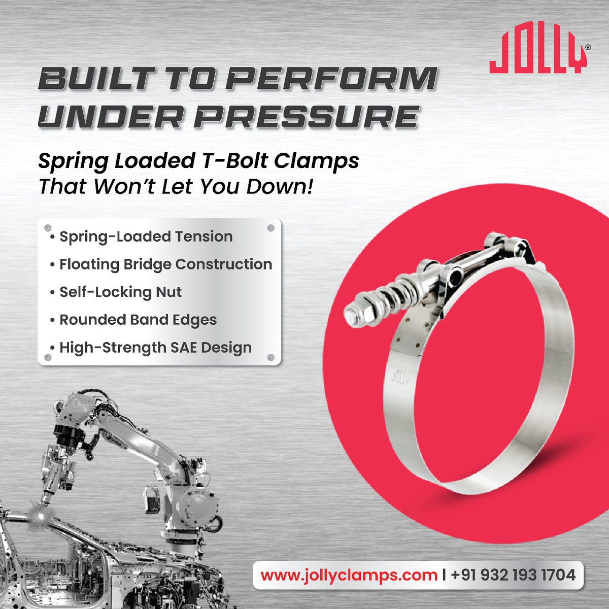 JollyClamps's tweet image. 🔩 Built to Perform Under Pressure – Spring Loaded T-Bolt Clamps That Won’t Let You Down! 🚛

📩 Ready to upgrade your clamping solutions?
🔗 jollyclamps.com
📧 jolly@jollyclamps.com
📞 +91 932 193 1704

#SpringLoadedTBoltClamp #HeavyDutyClamps #LeakProofSolutions