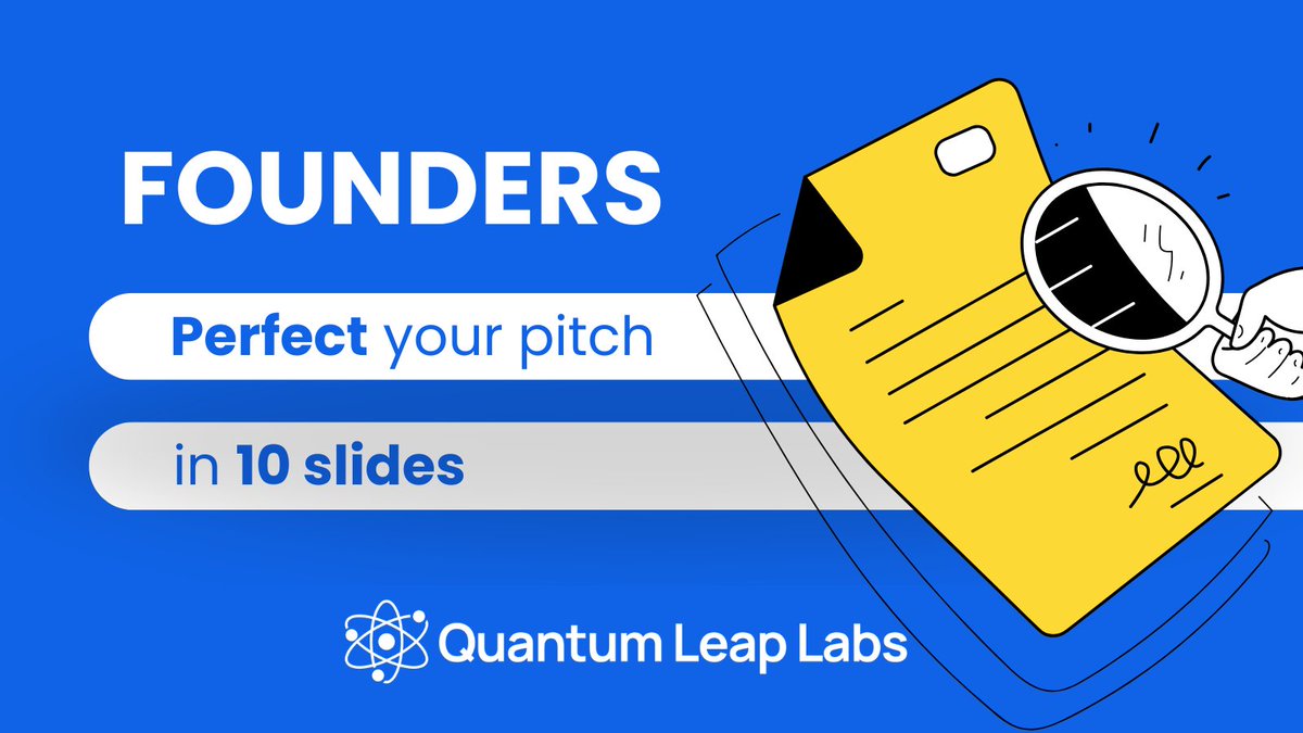 quantumleaplab's tweet photo. Your pitch deck should be 10 slides max, covering

🔹Problem
🔹Solution
🔹Traction
🔹Tokenomics
🔹Ask

Want more tactical tips to raise funds like a pro? 

📰 Subscribe to our newsletter 🔗💬