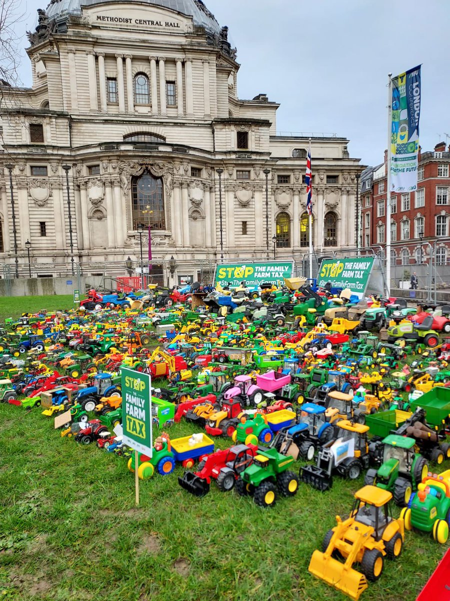 🚜 A poignant display of toy tractors on display in London today  - a stark reminder that the farm inheritance tax could destroy many farms’ futures for our children.