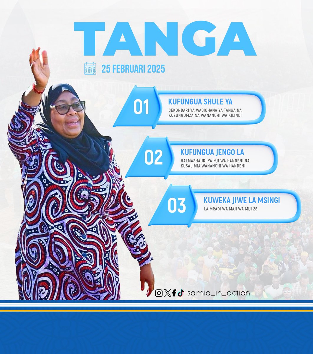 samia_in_Action's tweet photo. Mama Kazini, Mama hachoki na Kazi inaendelea tene leo tarehe 25/02/2025 Mkoani Tanga. 

#SamiaInAction https://t.co/l9YSC9Fep4