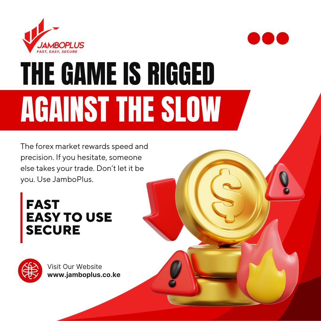 jambo_plus's tweet photo. 🔥 "The game is rigged against the slow."

The forex market rewards speed and precision. If you hesitate, someone else takes your trade. Don’t let it be you. Use JamboPlus.
 
🌐 https://t.co/2An7tb0Oxz

#MarketMovesFast #NoExcusesOnlyWins #JamboPlus #Deriv #Mpesa https://t.co/1uECecpaNW