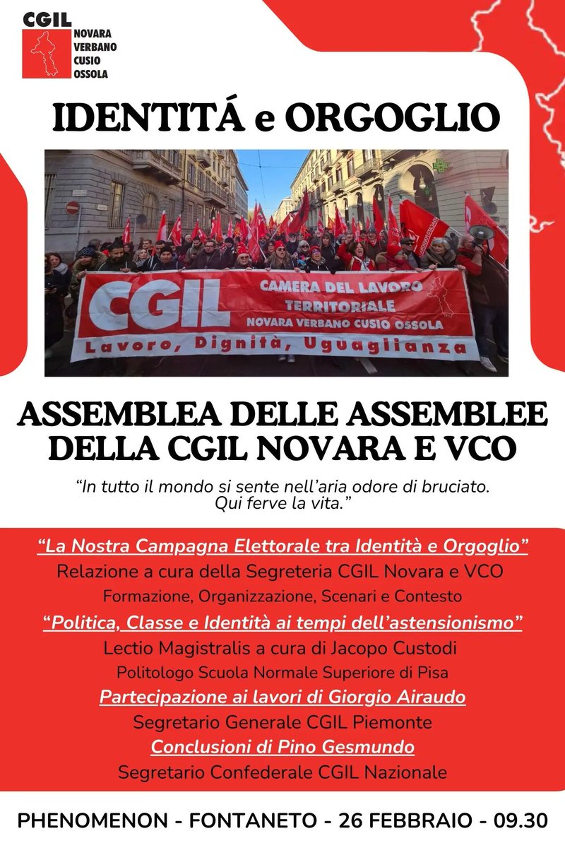 Jacopo Custodi (@jacopocustodi) on Twitter photo Domani avrò l'onore di intervenire alla metaassemblea della Cgil Novara e Vco, con cui si darà il via alla mobilitazione per i referendum sul lavoro e sulla cittadinanza. Grazie all'instancabile <a href="/BacchettaGigi/">gigi bacchetta</a> per l'invito e la super organizzazione! Domani avrò l'onore di intervenire alla metaassemblea della Cgil Novara e Vco, con cui si darà il via alla mobilitazione per i referendum sul lavoro e sulla cittadinanza. Grazie all'instancabile <a href="/BacchettaGigi/">gigi bacchetta</a> per l'invito e la super organizzazione!