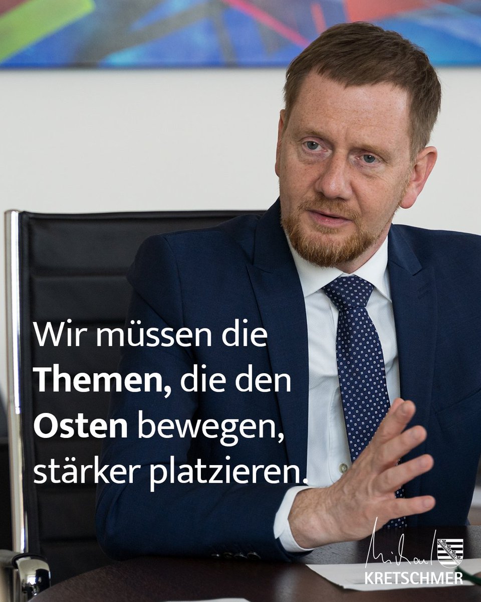 MPKretschmer's tweet photo. Der #Osten ist der #Seismograf für eine gesamtdeutsche Entwicklung.   

Wir müssen die #Themen, die den Osten bewegen, stärker platzieren. Dafür braucht es entschlossenes #Regierungshandeln – in #Sachsen und in #Berlin. Ostdeutsche Themen sind in den vergangenen Jahren unter die Räder geraten. Das darf sich so nicht fortsetzen. Wenn wir nicht mit ganzer Kraft und zügig die Probleme lösen, wird das Ergebnis nächstes Mal schlimmer ausfallen.  

➡️Das ganze Interview HIER: https://t.co/e0YZGqlUSc (SK)