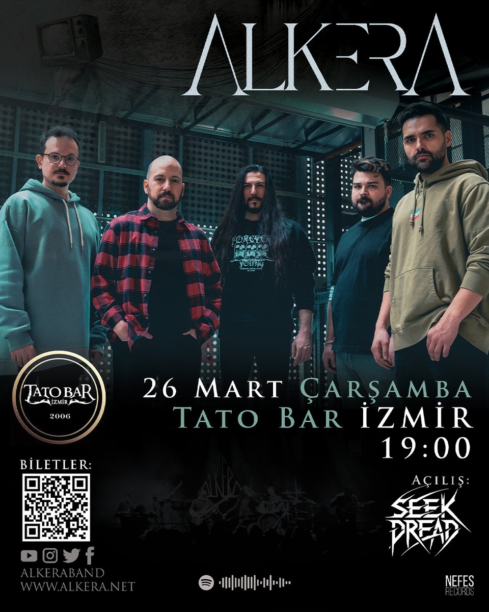 Alkera, 26 Mart'ta İzmir Tato Bar'da!  

Zamanın Ötesine albümü ve Coexist EP albümünden oluşan güçlü bir setle sahnede olacağız. Kaçırmayın!  
Gecenin açılışını, geniş repertuvarıyla Seek Dread yaparak sahneyi ısıtacak.

biletino.com/tr/e-127f/alke…