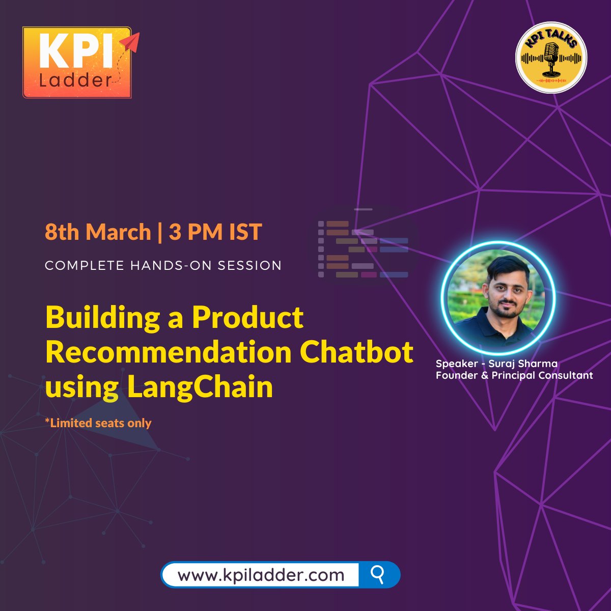 ConsultKPI's tweet photo. Building a Product Recommendation Chatbot using LangChain to learn how to integrate LLMs, embeddings, and Retrieval-Augmented Generation (RAG) using LangChain! Session Registration Link : https://t.co/R7kQcNa0XD https://t.co/1BvRhe2DbV